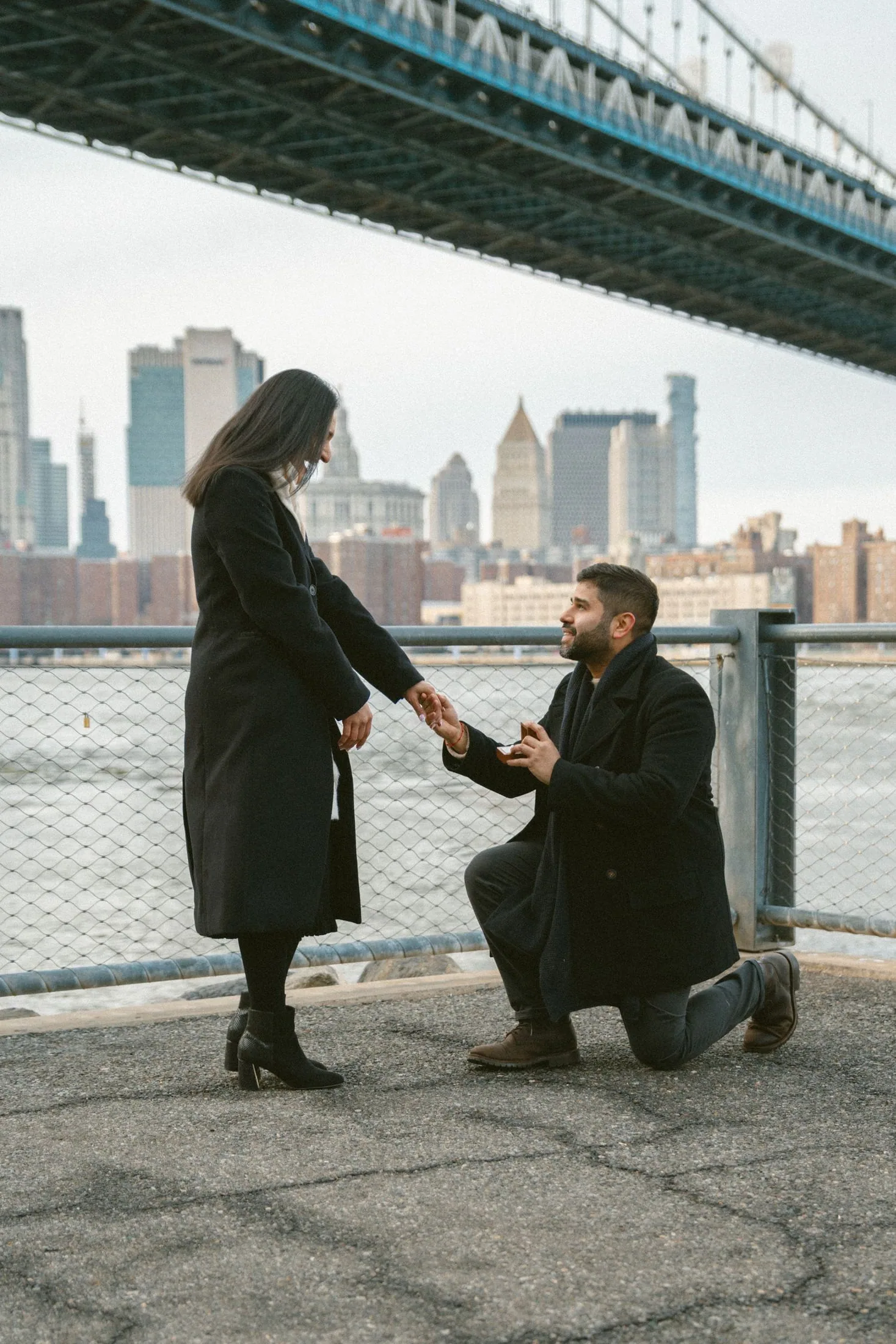 Surprise proposal beneath the Manhattan Bridge in Brooklyn